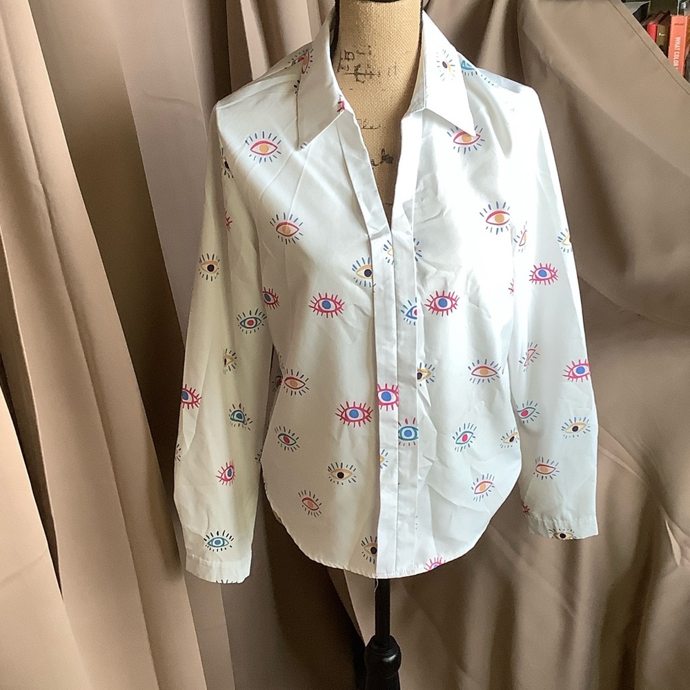 Source Unknown Evil Eye Print Blouse - White and Multicolor